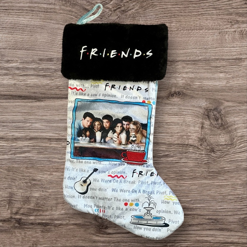 Friends Sitcom Velour With Black Faux Fur Trim Holiday Christmas Stocking